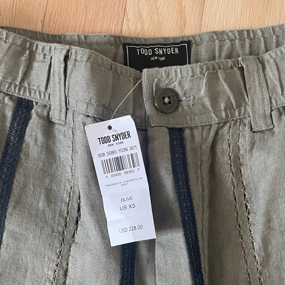 Todd Snyder Men's Linen Montauk Short — Olive Stripe & Khaki - New with Tags! - Picture 6 of 7